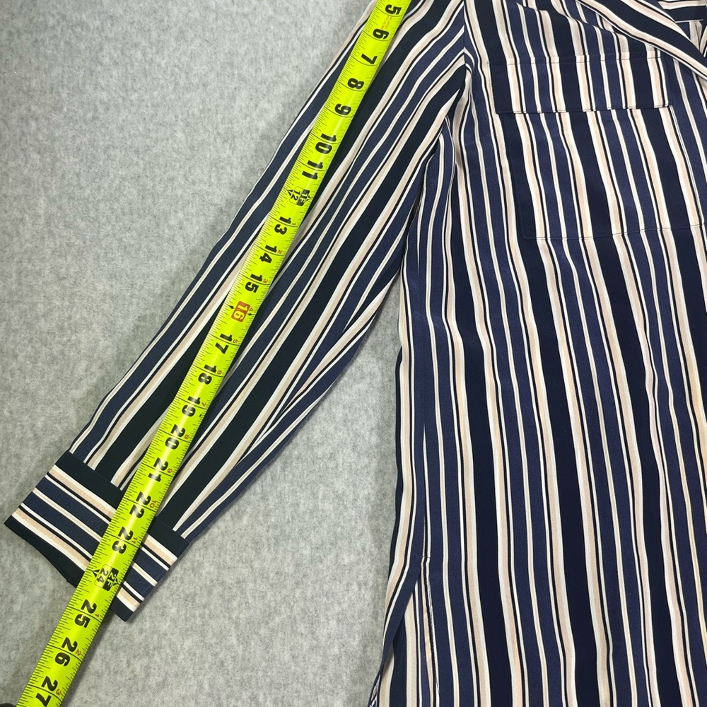 Lafayette 148 NY 100% Silk Blouse Navy Beige White Striped Long Sleeves W SZ M - Picture 7 of 8